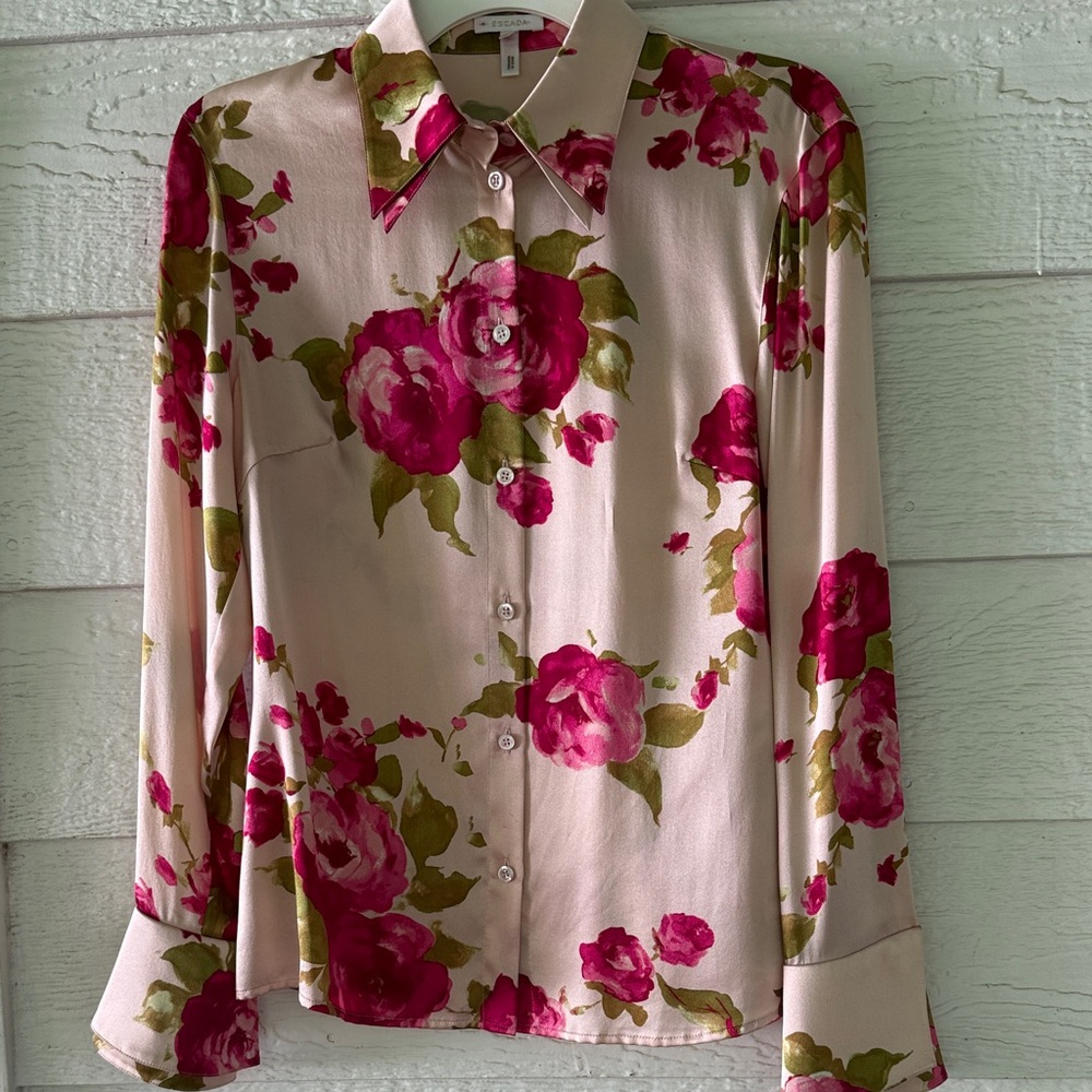 Escada Pink and Green Floral Top